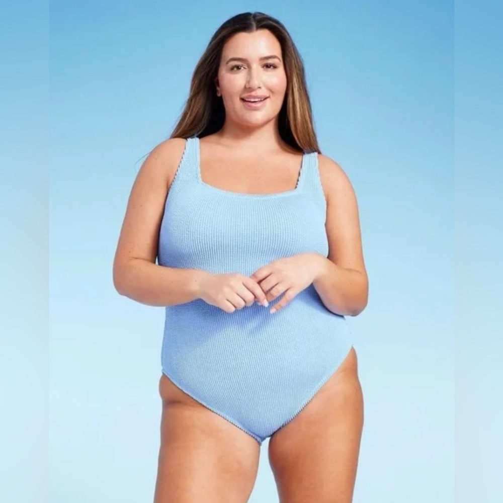 Shade & Shore - Women’s Pucker Textured Square Neck One Piece Swimsuit